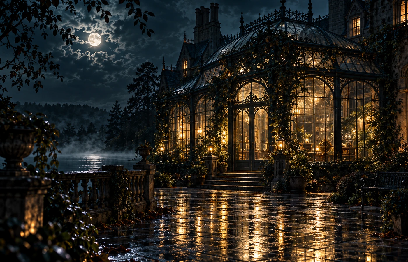 Glasshouse archive glowing at night