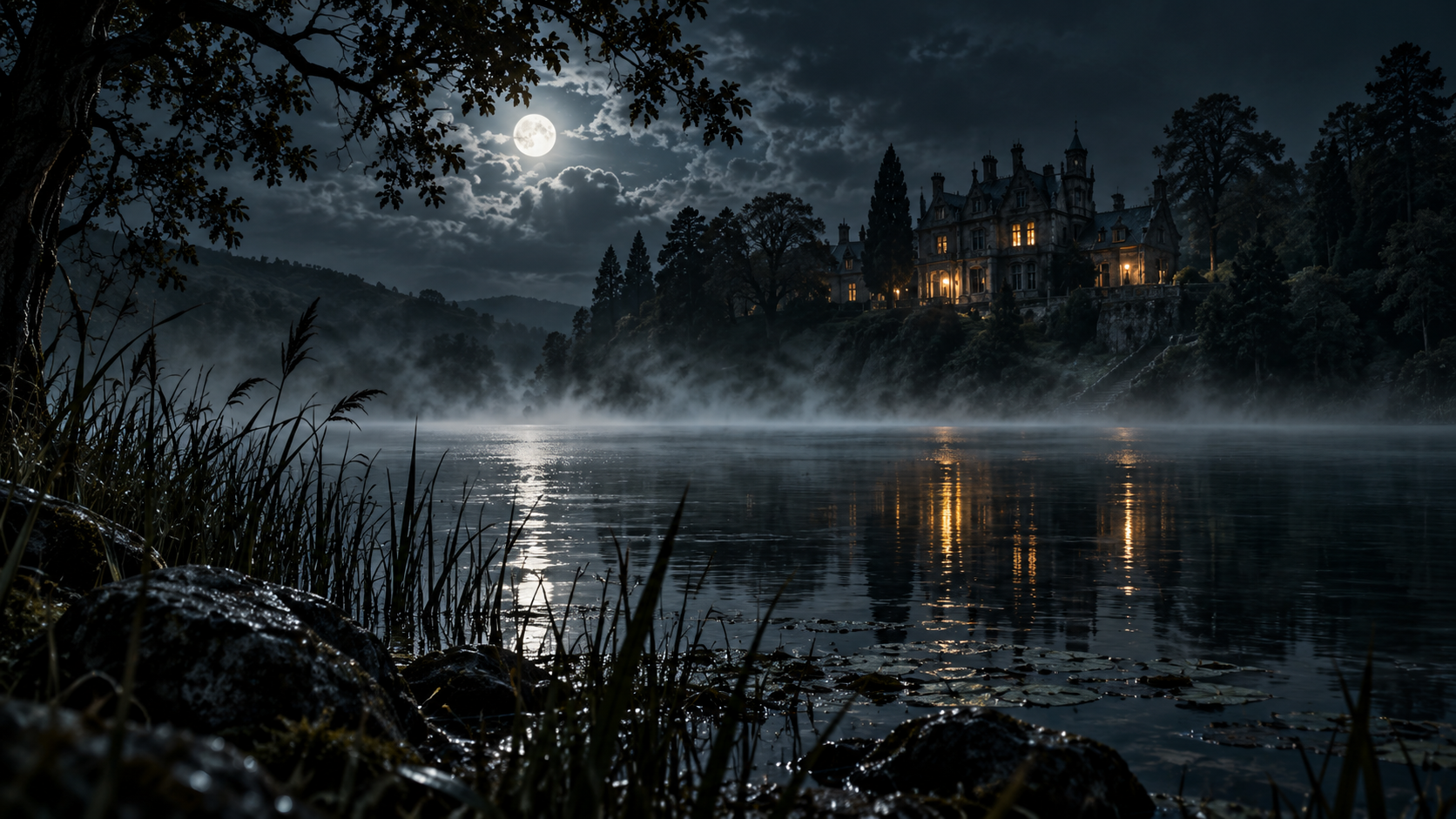 The House Beneath Blackmere moonlit mansion