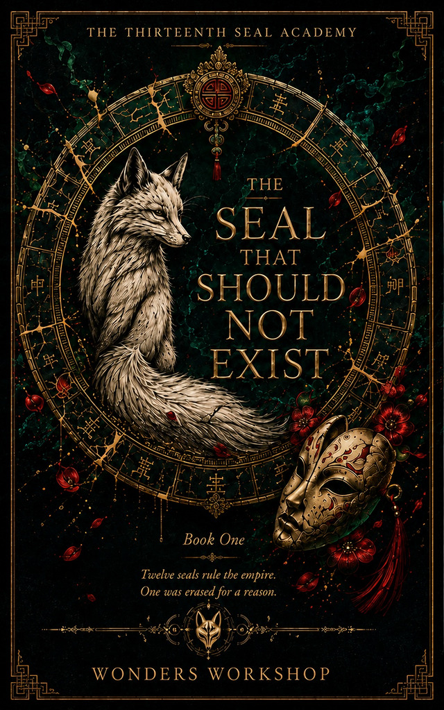 The Thirteenth Seal Academy cover art with fox emblem and imperial seal