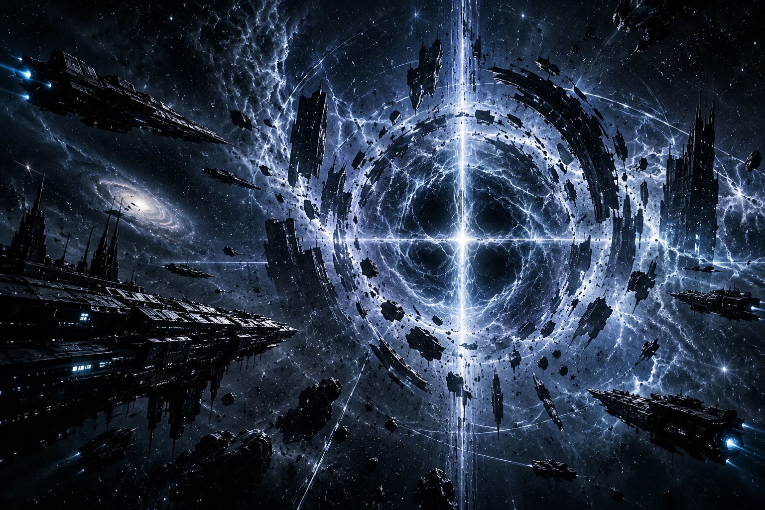 Fractured cosmic gateway and warships from The Pale Sequence