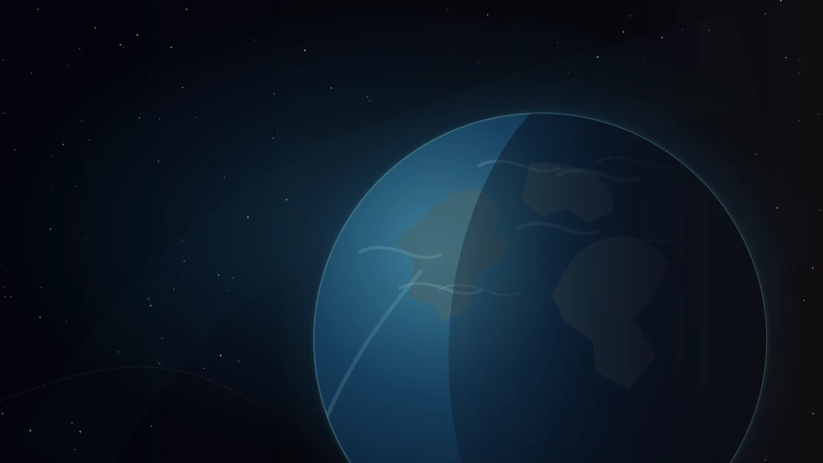 Earth hanging in darkness as the last solar light fades at the edge of its atmosphere.