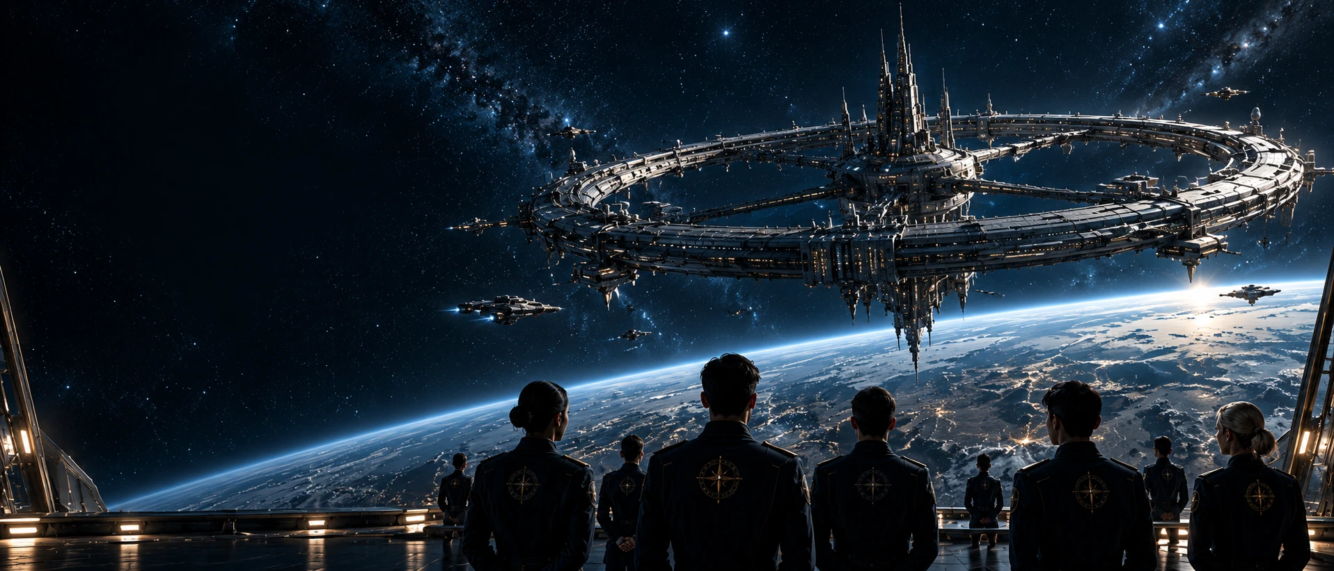 Cadets look toward the orbital command station and fleet