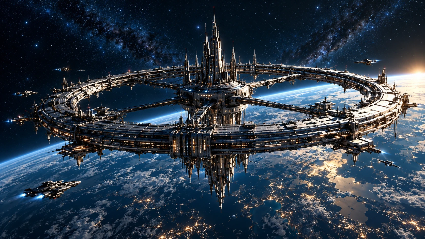 Asterion Ring orbital station viewed from above the planet