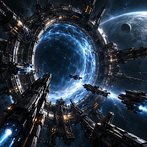 Gigantic artificial ring gate suspended in space