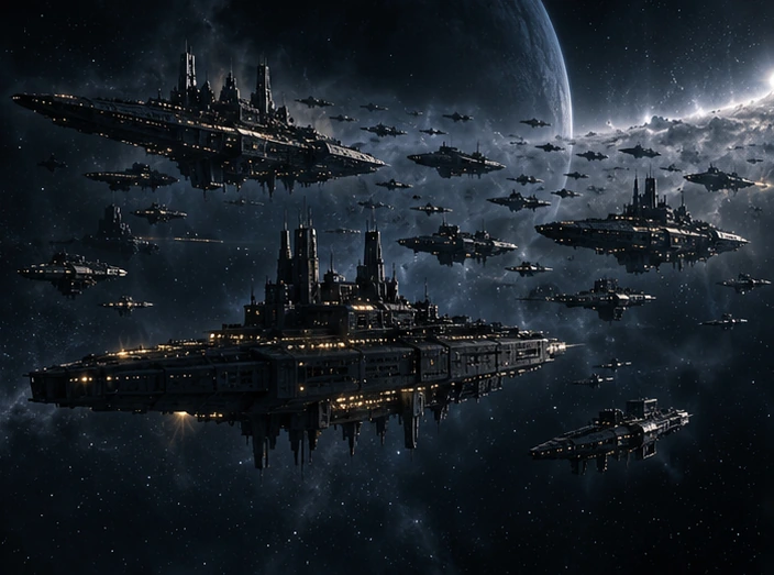 Ghostly frontier colony seen beyond wreckage