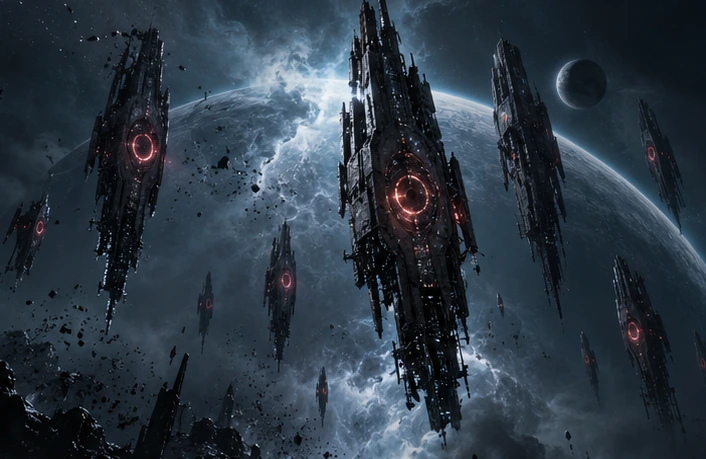 Returned warships in formation