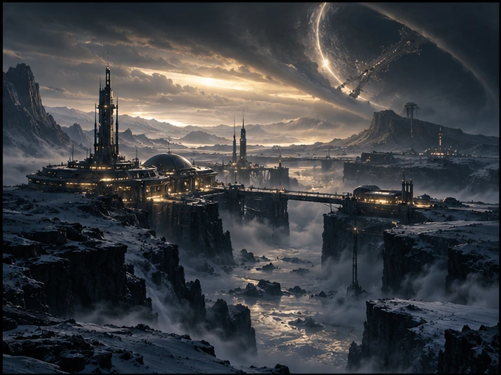 A remote frontier colony beneath a massive sky