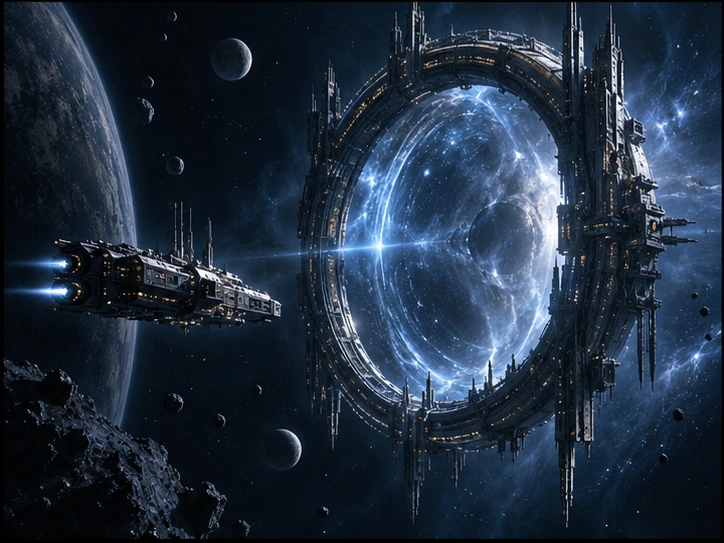 A Fold Gate structure with a ship moving toward it