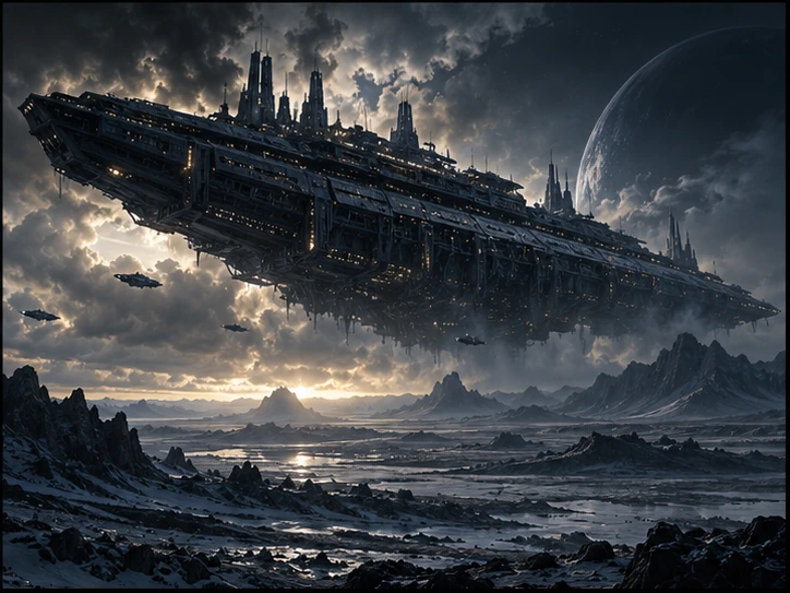 A colossal returned vessel above a hostile frontier landscape