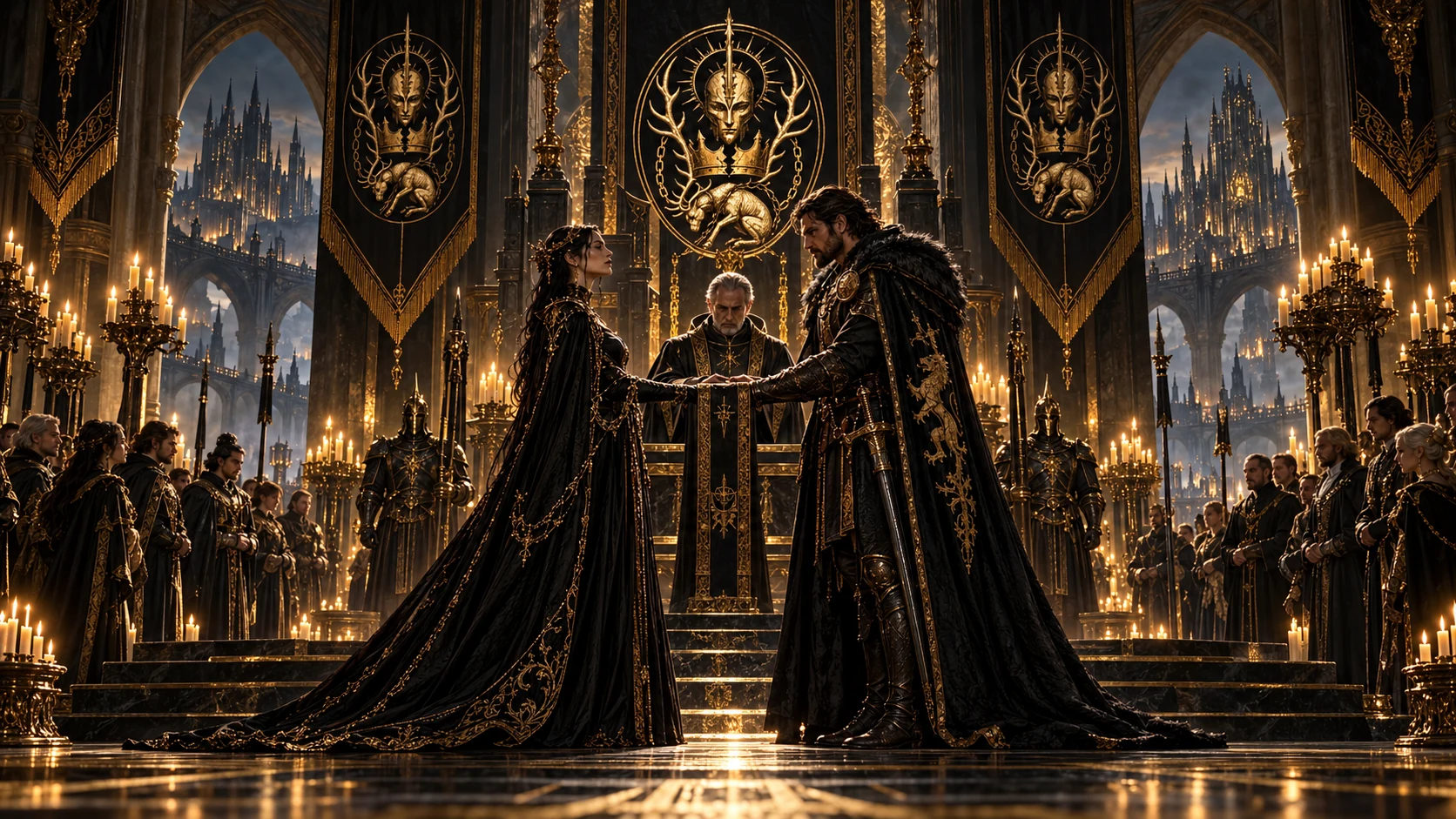 A solemn political rite joining Nereth and Rovan beneath banners and candlelight