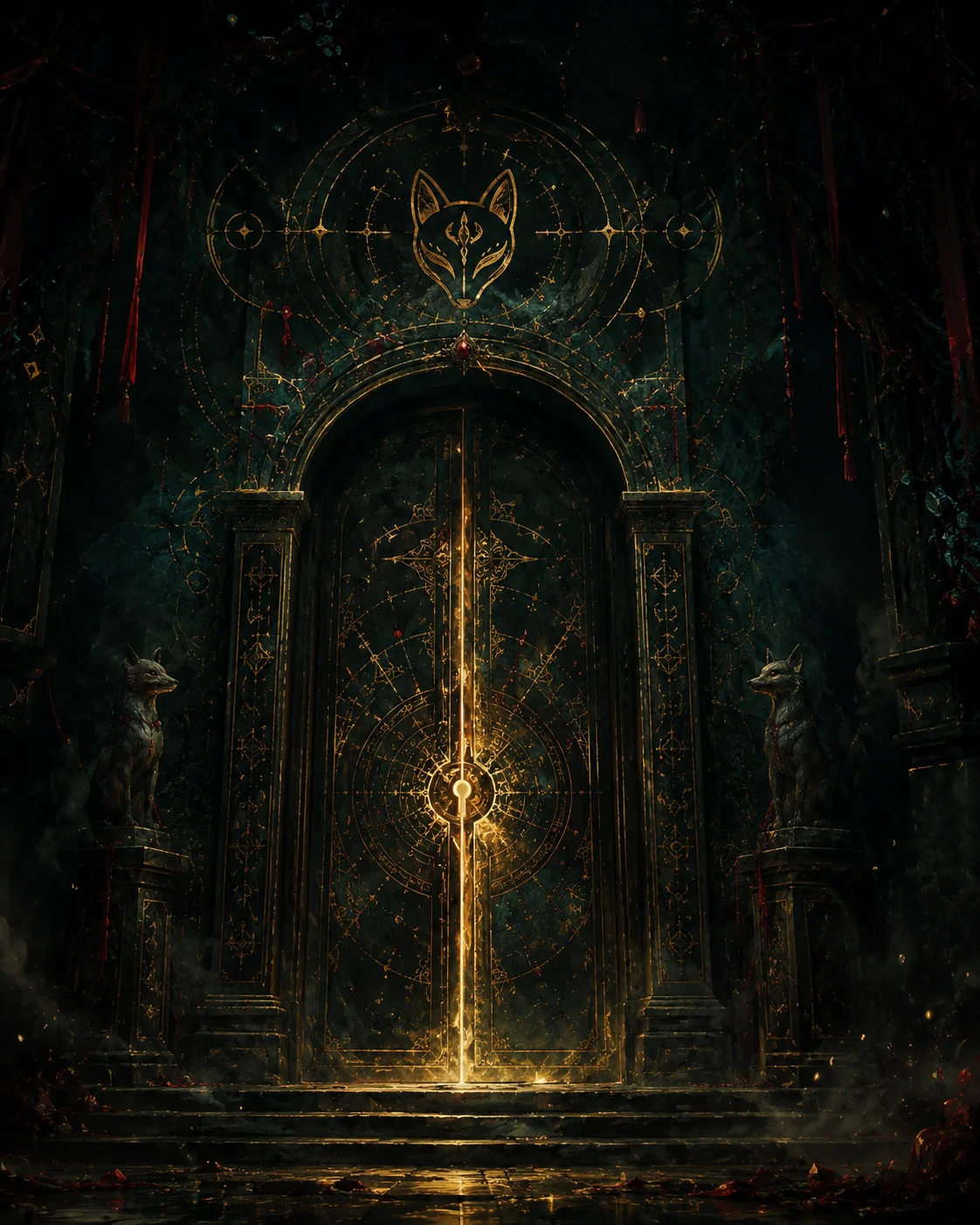 A forbidden academy gate beneath a dark moonlit sky