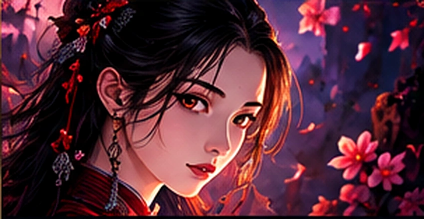 Academy student in crimson robes beneath cherry blossoms